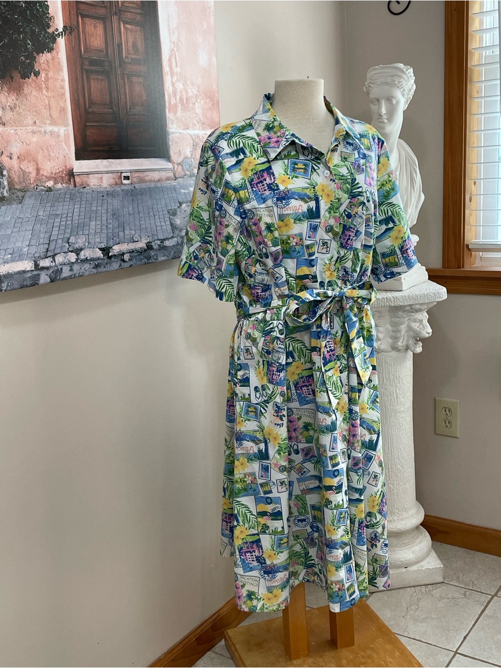 Studio Park x Jane Treasy Hawaiian Postcard Shirt Dress XL Midi NWOT